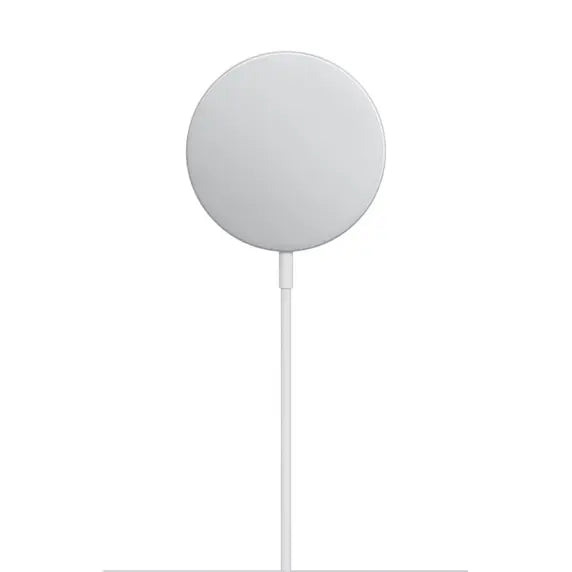 MagSafe 15W wireless charger for iPhone 12-16, round white design, featuring magnetic alignment.