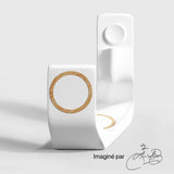 White 3-in-1 charger with wooden accents, designed by Craft Kittiesfr.