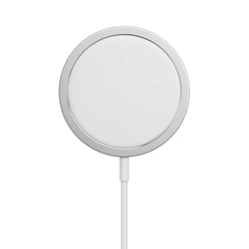 Chargeur magnétique sans fil 15W MagSafe blanc pour iPhone 12 à 16, alignement magnétique.