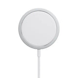 Chargeur magnétique sans fil 15W MagSafe blanc pour iPhone 12 à 16, alignement magnétique.