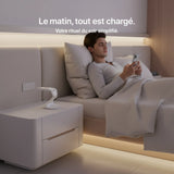 White 3-in-1 charger on bedside table, perfect for nighttime device charging by Craft Kittiesfr.