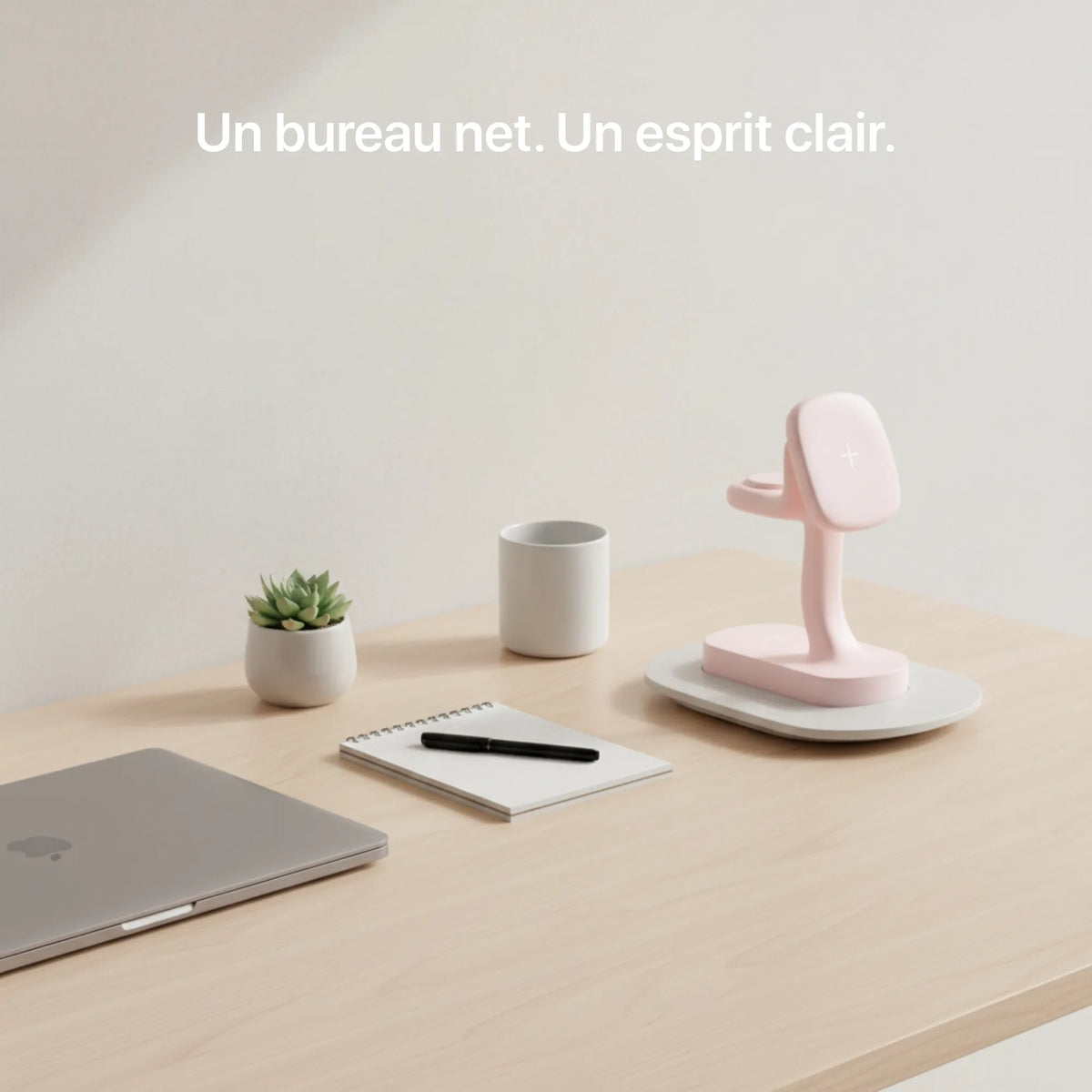 Pink 3-in-1 charger by Craft Kitties for new office setups, featuring multiple charging ports and a sleek design.