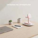 Pink 3-in-1 charger by Craft Kitties for new office setups, featuring multiple charging ports and a sleek design.