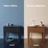 3-in-1 charger by Craft Kittiesfr in sleek white design, neatly organized on modern nightstand.