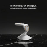 White 3-in-1 charger with sleek design, compatible with MagSafe cases up to 4mm thick, by Craft Kittiesfr.