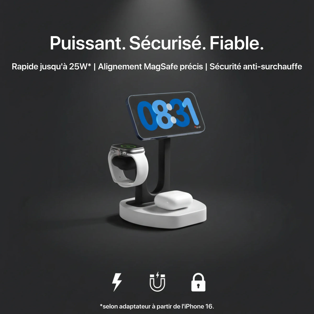 Chargeur Sans Fil Le Carré - 30W Fast Charge - 128mm Compact