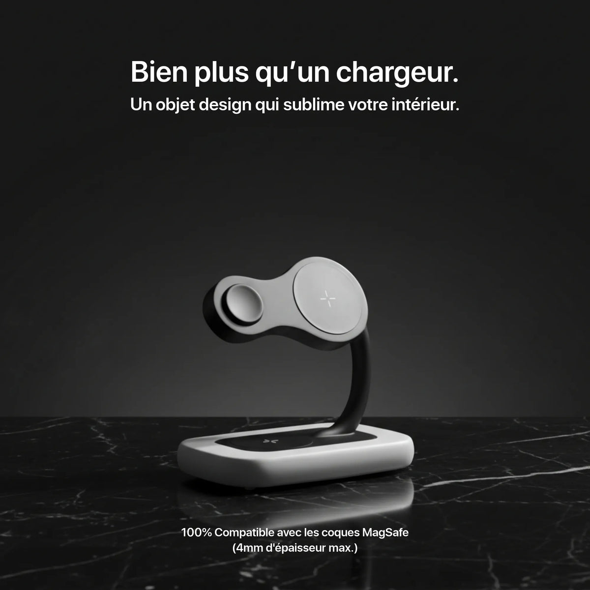 Gray 3-in-1 charger with adjustable stand, compatible with MagSafe, by Craft Kittiesfr