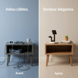 Craft Kittiesfr Le carré 3-in-1 charger with sleek design, wood finish, and cable management features.