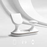 White 3-in-1 charger for phone, AirPods, and smartwatch with sleek design and wooden accent by Craft Kittiesfr