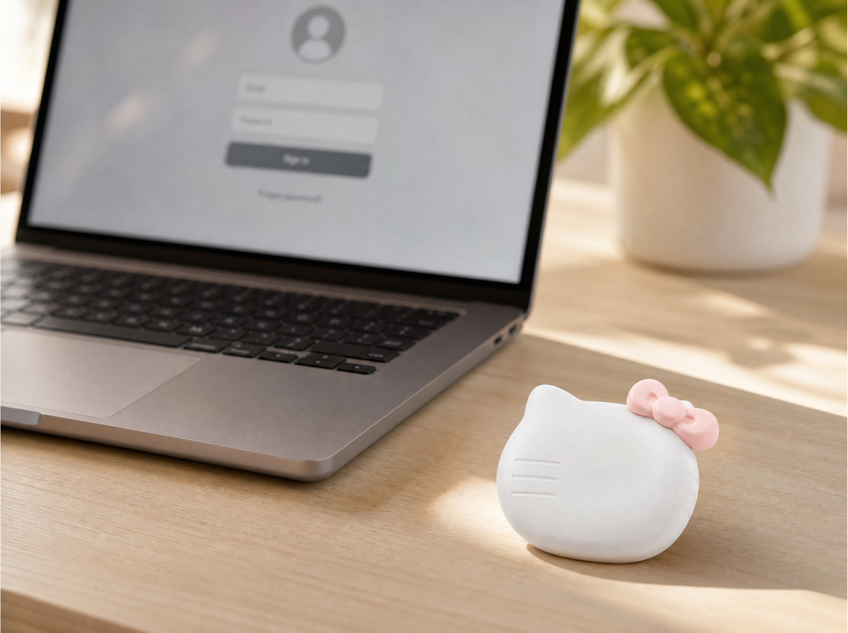Un chargeur Kitties sur bureau avec écran de connexion en arrière-plan
