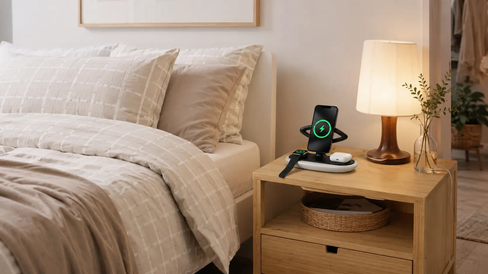 Chargeur Zen sur table de chevet