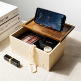 Boîte à mouchoirs en bois massif de chêne noir avec couvercle et espace pour smartphone - Chêne rouge.