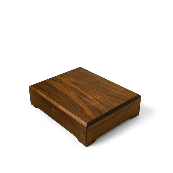Personalized American black walnut jewelry box, eco-friendly wood, 25x20 cm, stackable design.