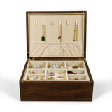 American black walnut jewelry box with personalized engraving, 25x20cm, featuring organized compartments and soft fabric lin