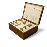 Boîte à bijoux en noyer noir américain, gravure personnalisée, 25x20cm, compartiments pour accessoires.