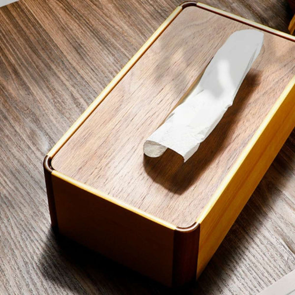 Boîte à mouchoirs bicolore en bois massif chêne et noyer, personnalisable, par Noyer & Chêne rouge.