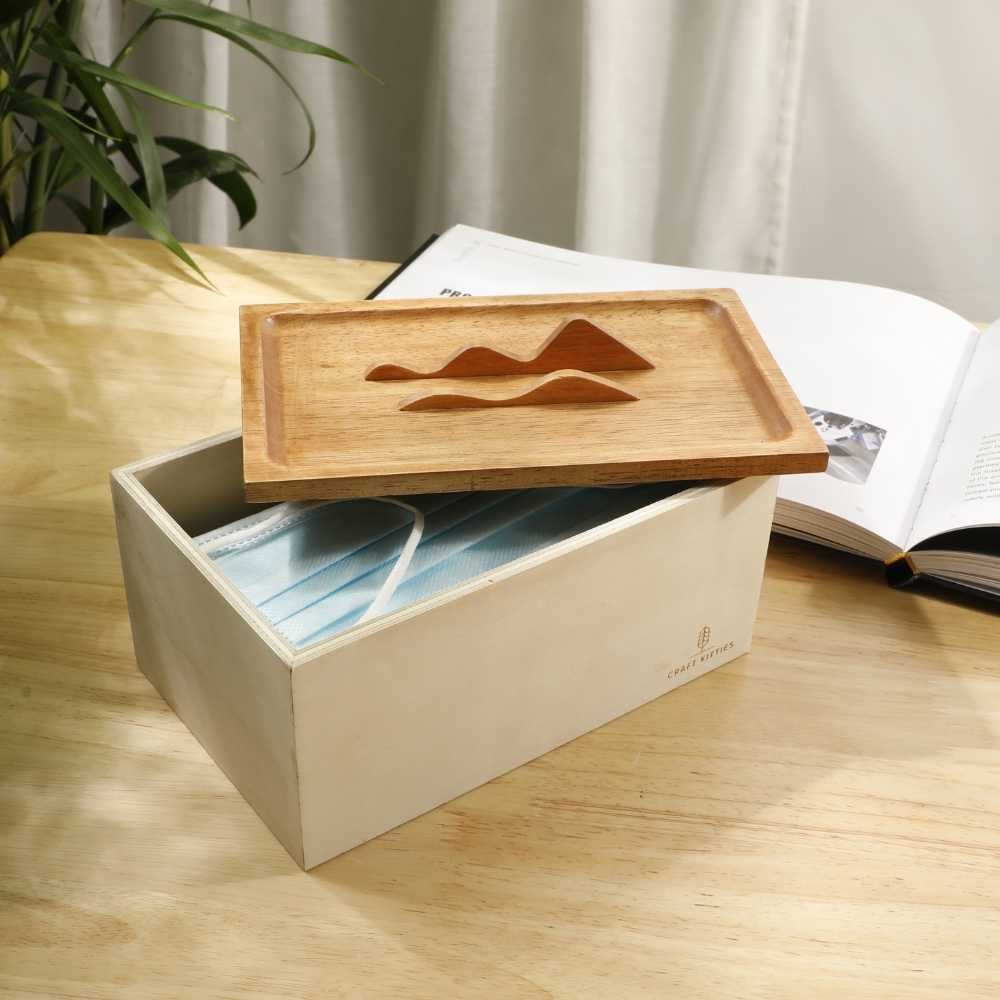 Boîte à Mouchoirs Bois Massif avec Couvercle - Chêne Noyer
