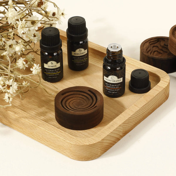 Diffuseur en noyer en spirale, accessoire d'aromathérapie moderne pour bien-être à la maison.